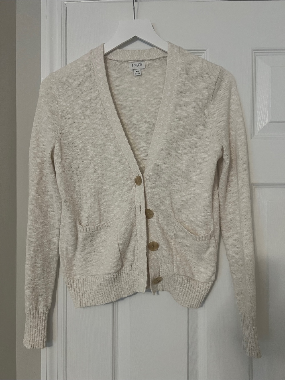 J. Crew Cream V-Neck Button Cardigan